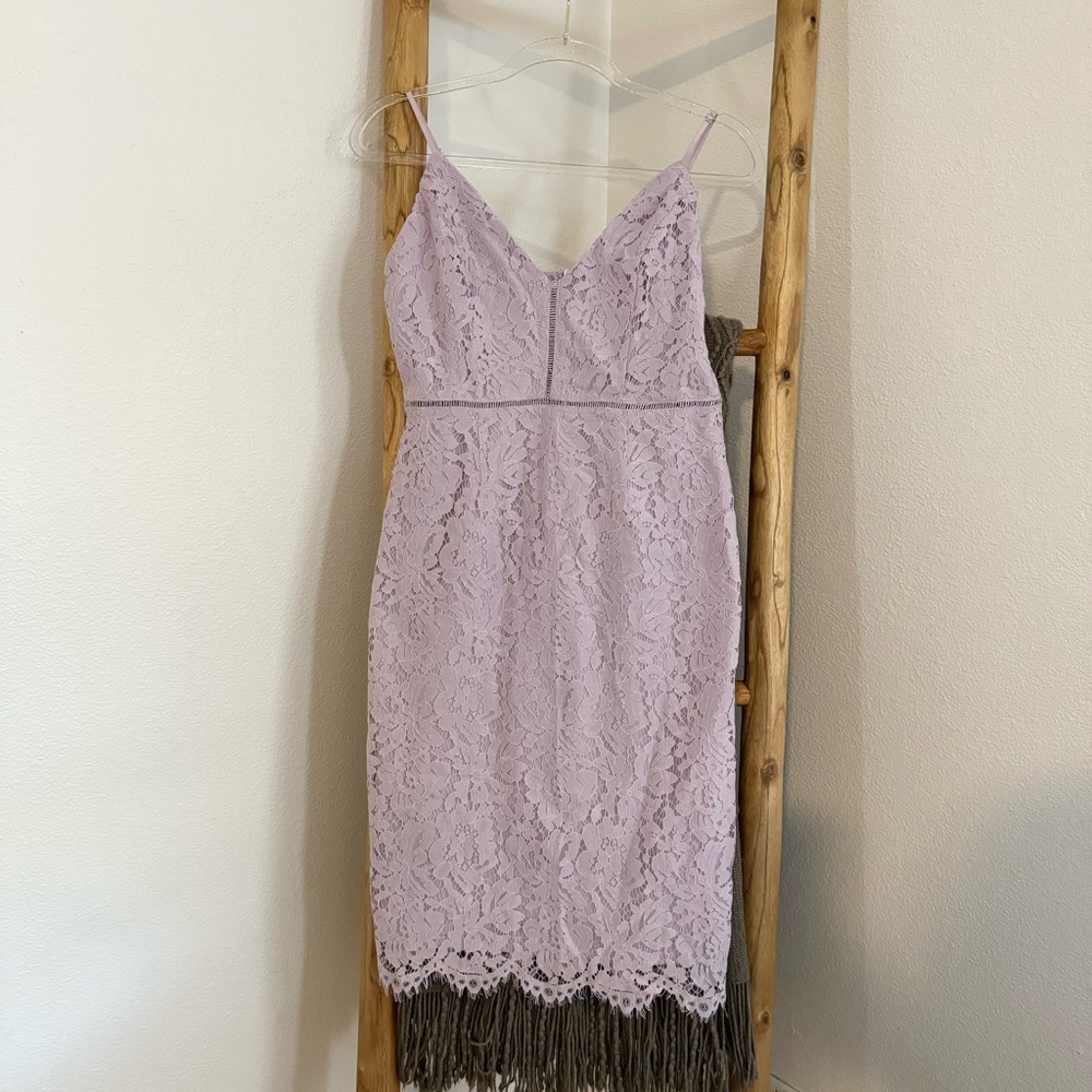 Astr Lattice Inset Lilac Lace Dress Wedding Guest Size Medium